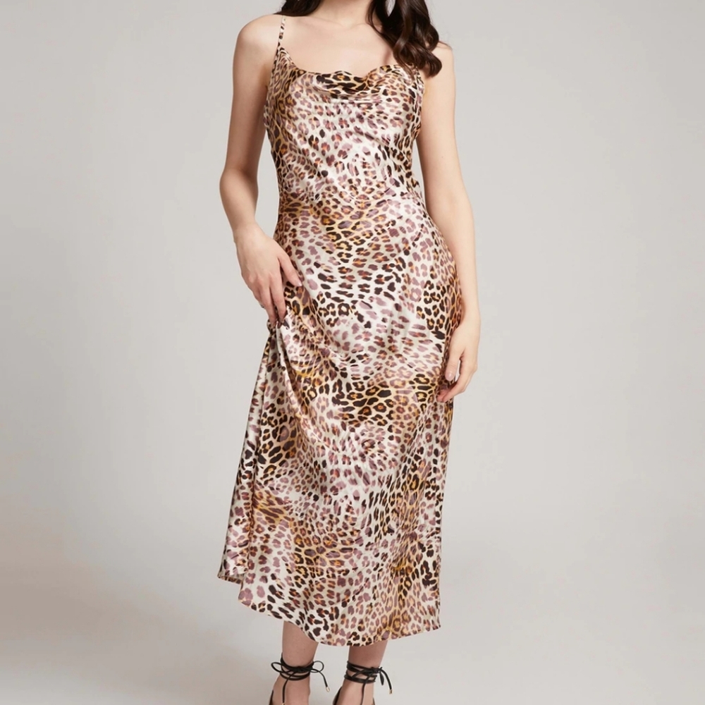 Guess Tan Leopard Print Slip Dress‎ Size XL